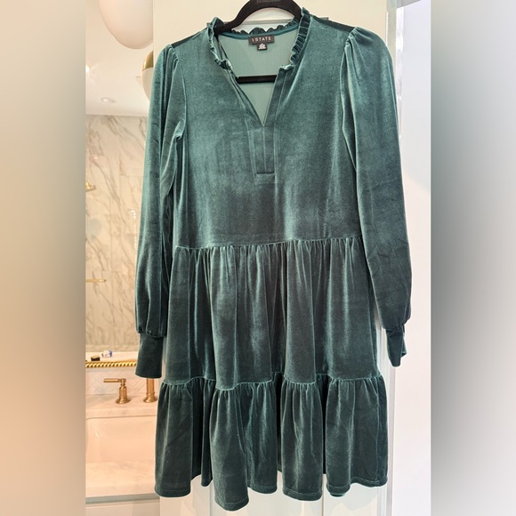 1. State Velour Velvet Emerald Green Long Sleeve Babydoll mini Dress Size XS - Picture 1 of 4